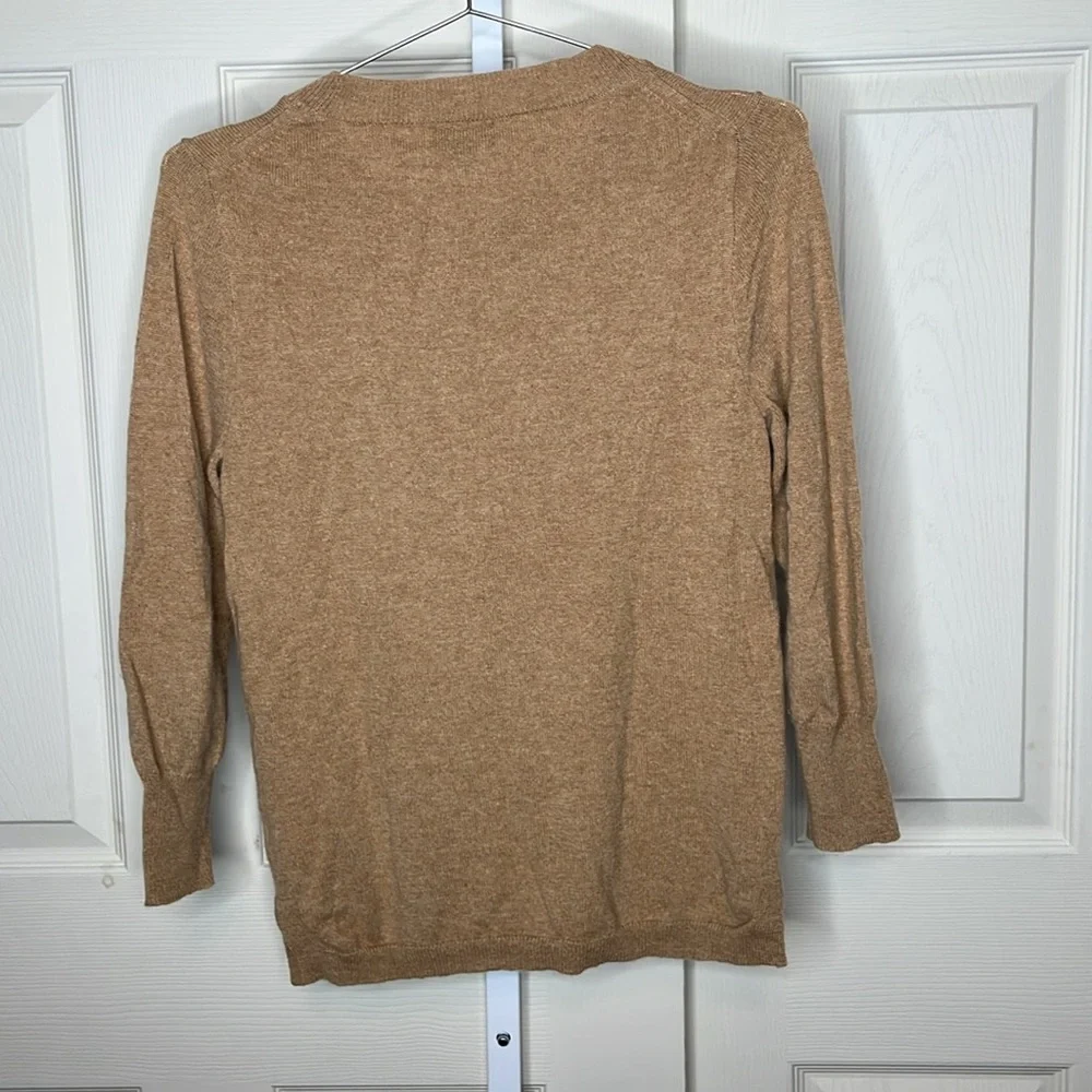 J. Crew 100% Cashmere Crewneck Sweater Heather Camel Tan 3/4 Sleeve Size S